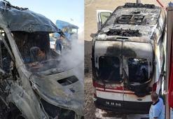 Oksijen tüpü patladı ambulans yandı