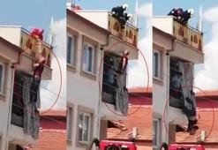 Panik anları... Halat koptu, 10 metreden böyle düştü!