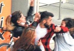 Bir anda 3 kız saç saça birbirine girdi! Eski sevgilileri...