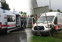 İstanbul'da yağış etkili oldu; ambulans kaygan yolda refüje çıktı