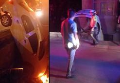 Otomobil bahçeye uçtu, sevgilisini bırakıp kaçtı!