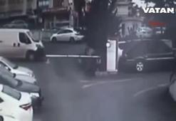 Pendik'te otomobil üst geçitten böyle uçtu