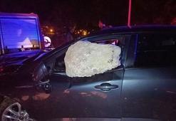 Tokat'ta akılalmaz kaza! Kaya parçası cama böyle saplandı