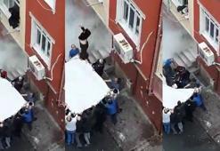İstanbul'da korku dolu anlar! Önce çarşafa sonra da yere düştü