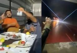 Hareket halindeki TIR'da tehlikeli anlar
