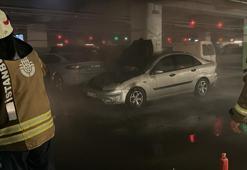 Çamlıca Camii otoparkında otomobil yangını