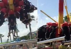Lunaparkta salıncak koparak düştü; baş aşağı kurtarılmayı beklediler! O anlar kamerada