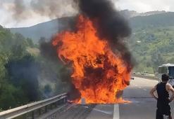 TEM'de tır alev alev yandı