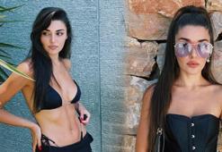 Hande Erçel aracın üzerine çıkıp poz verdi! Derin yırtmaçlı kareler Instagram'ı salladı