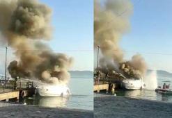 Limana bağlı tekne alev alev yandı