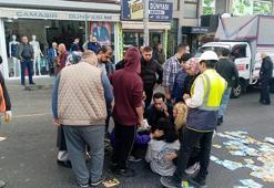 Kırmızı ışıkta hatalı sollama yapan motosikletli yayaya çarptı!