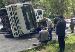 Bayrampaşa'da kamyon devrildi, genç kadın yaralandı