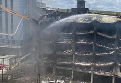 Başakşehir’de yanan iş hanının yıkımına başlandı