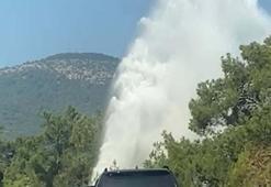 Bodrum'da isale hattı patladı, tazyikli su metrelerce yükseğe fışkırdı