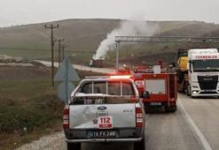 Oksijen tüpü yüklü kamyonda panik anları