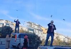 Yol kapatıp etrafa para saçtılar! İstanbul'da şaşkınlık yaratan görüntü
