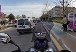 Şerit dışından giden kuryeye polisten uyarı! O anlar kask kamerasına saniye saniye yakalandı