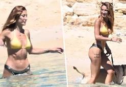 Merve Oflaz plajda rüzgar gibi esti! Kızım'la deniz keyfi