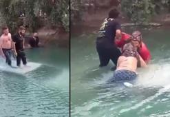 Adana'da korku dolu anlar! Sulama kanalına düşen araçta can pazarı