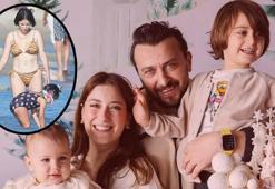 Hazal Kaya çocuklarıyla Çeşme’de! Kızı Leyla’yı suya alıştırdı