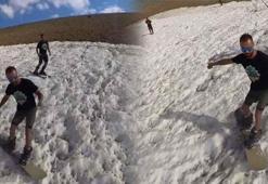 Tunceli'de ağustos ayında kayak ve snowboard yaptılar