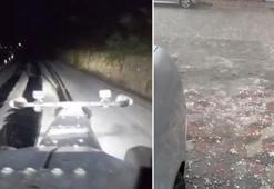 Etkili olan dolu yağışı yolları beyaza bürüdü