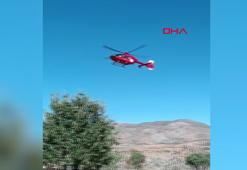 Ağaçtan düşen adama helikopterli ambulans hastaneye taşıdı