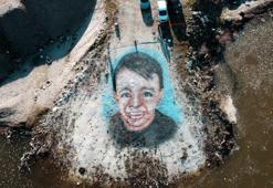 DMD hastası Yakup'a destek için portresini Meriç kıyısına çizdi