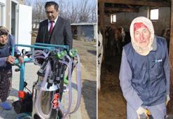 Bakan Kacır'dan, 80 yaşındaki kadın besiciye süt sağım makinesi
