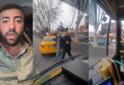 Fatih'te taksi ile otobüsün yol verme kavgasına yolcu dahil oldu; 'Bak ben polisim seni alırım'