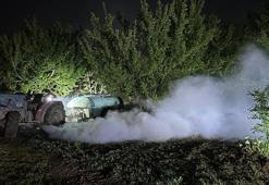 Bursa'da zirai don nöbetine giren çiftçiler gece boyunca ağaçların zarar görmemesi için çalıştı