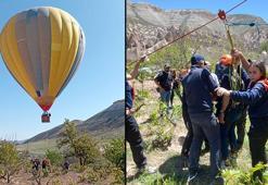 Kapadokya'da korku dolu anlar! Sıcak hava balonu, kayalıklara zorunlu iniş yaptı
