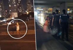 E-5 karayolunda ilginç görüntü! Üzerinde havlu olan kadın kilometrelerce yürüdü