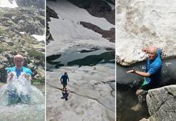 Burası Antarktika değil Marmara! Buz kaplı göle girdiler, işte izleyenleri üşüten görüntüler
