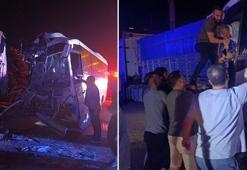 Manisa'da işçi servis minibüsü, park halindeki TIR’a çarptı: Çok sayıda yaralı var