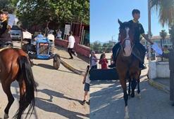 Antalya'da at sırtında karne töreni! Dört nala koşarak okula gitti