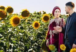 Yeni evlenen çiftlerin gözdesi: Ayçiçekleri doğal fotoğraf stüdyosuna dönüştü!