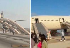 Antalya Havalimanında iniş takımından duman çıkan uçağın yolcuları tahliye edildi