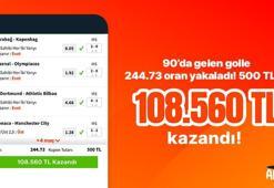 90’da gelen golle 244.73 oran yakaladı! 500 TL’ye 108.560 TL kazandı…