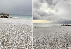 Turizm cenneti 15 dakikada kışı yaşadı, sahil beyaza büründü