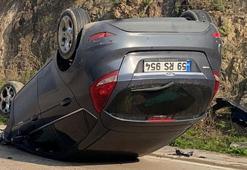 Mudanya'da kontrolden çıkan otomobil, ters döndü: 2 yaralı