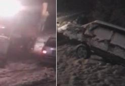 Kar yağışı bir anda bastırdı, birçok araç yolda kaldı!