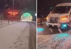 Kar yağışı etkili oldu! Sürücüler güçlükle ilerledi