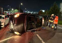 Çerkezköz'de kontrolden çıkan otomobil park halindeki araçlara çarpıp yan yattı