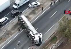 Mardin Kızıltepe’de devrilen fuel-oil yüklü tankerin şoförü yaralandı