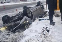 Nevşehir Aksaray karayolunda kontrolden çıkan otomobil takla attı