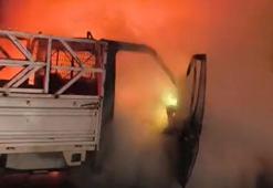 Iğdır'da duvara çarpan kamyonet yandı