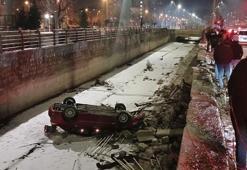 Bariyerleri kıran otomobil boş sulama kanalına düştü: 1 yaralı