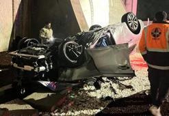 Antalya’da kontrolden çıkan otomobil tünel girişinde takla attı