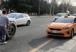 Ankara'da seyir halindeki beton mikserinden kopan tekerlek üç otomobile çarptı